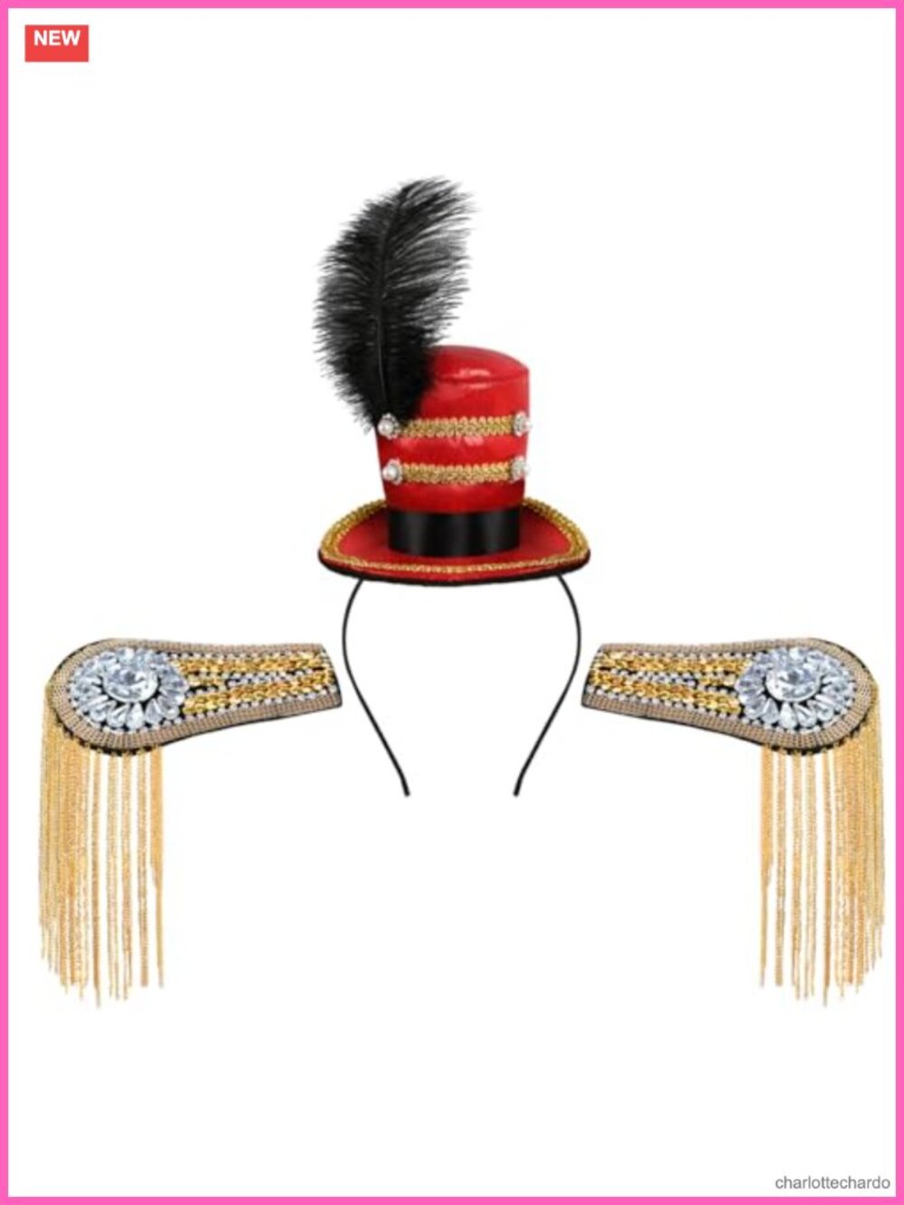 Circus Ringmaster Costume Accessory Set Headband Hat Shoulder Epaulets